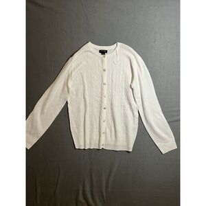 Tenney Rose Women's White Cable Knit Cardigan Sweater Size L Button Front